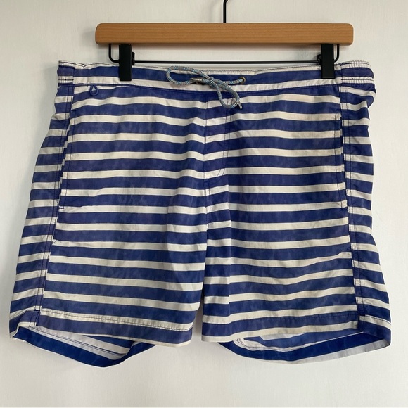 Scotch & Soda Mens Blue and White Striped Swim Shorts Trunks Drawstring M - Picture 1 of 15